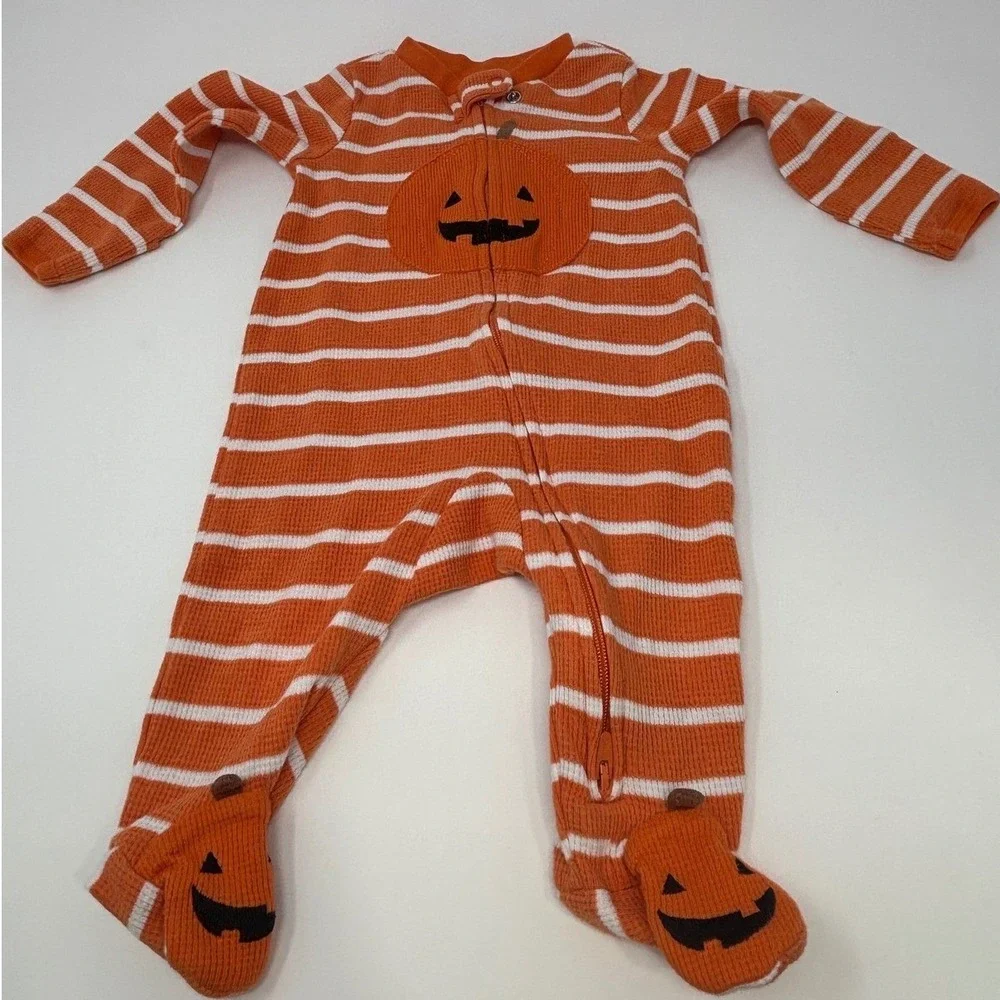 Carters & Carters Just One You Baby Halloween Pumpkin Sleepers Lot of 2 3months